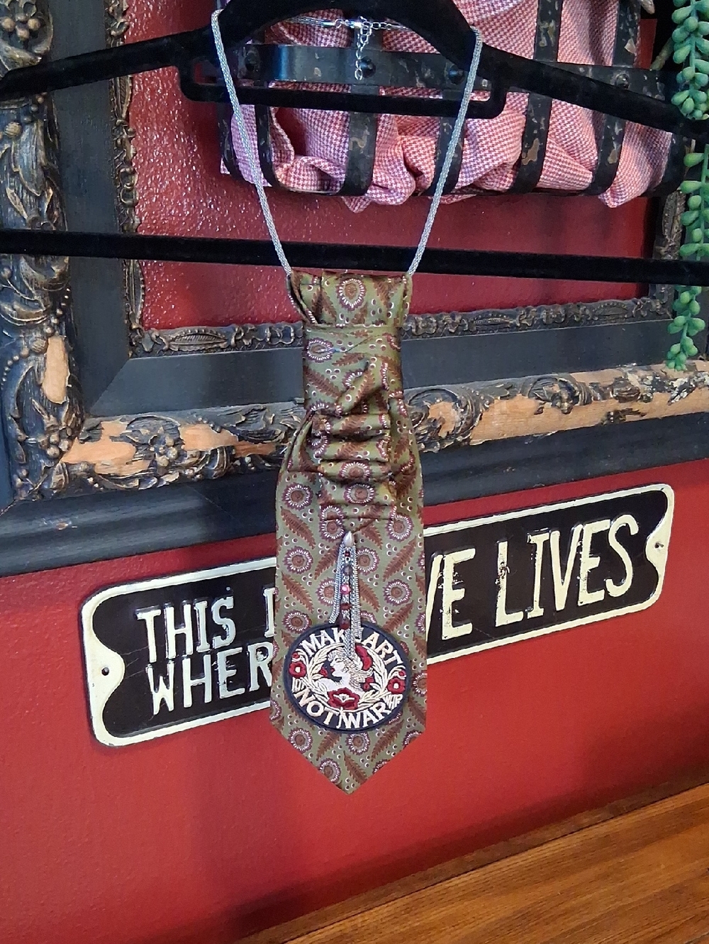 "Make Love Not War" Handcrafted Menswear Tie Necklace